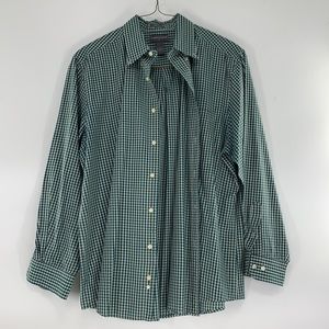 Mens Saddlebred Size XL Dark Green Check Long Sleeve Button-Up Button Down